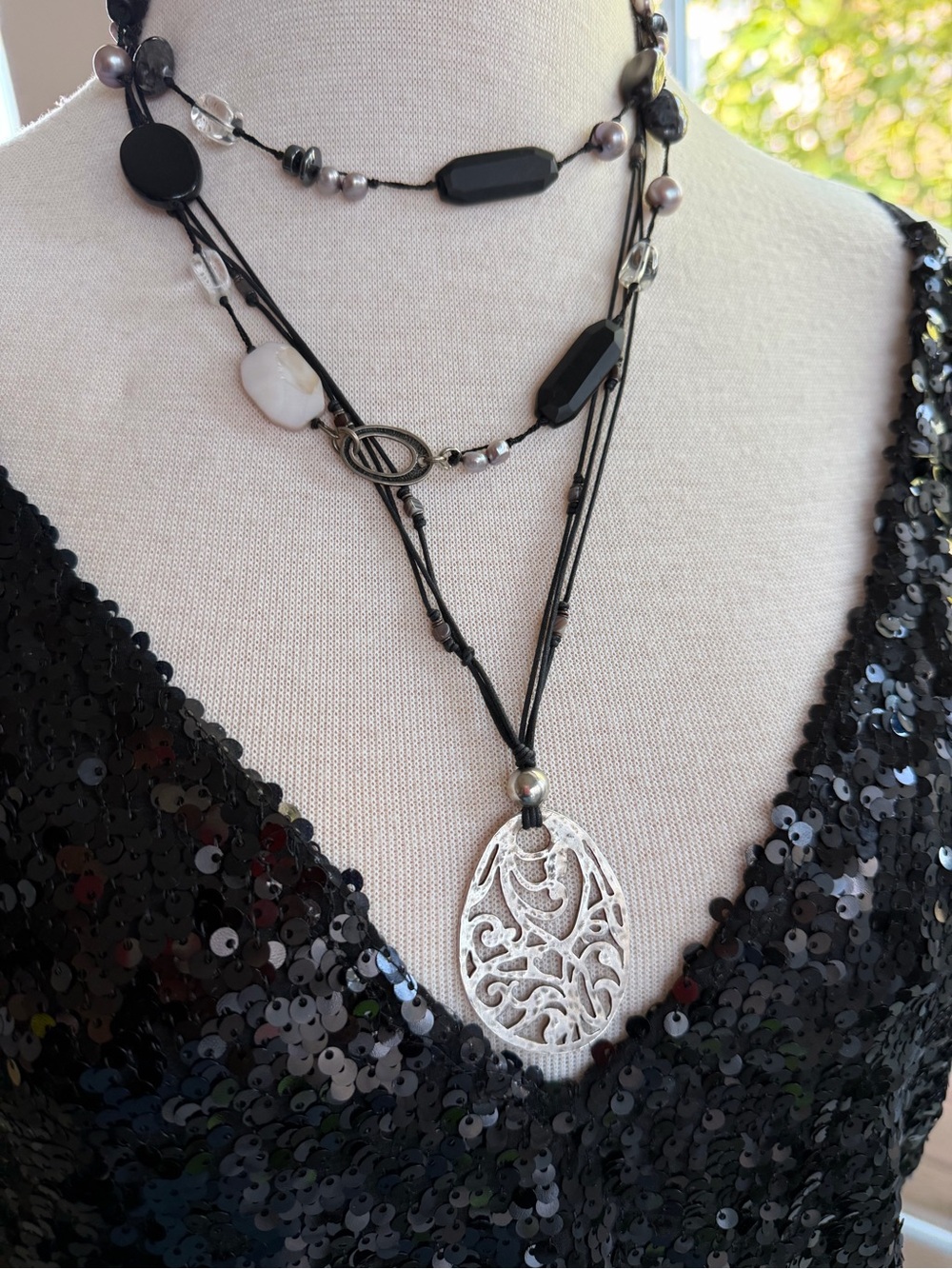 Silpada N1805 Sterling Silver Filigree Black Cord Necklace